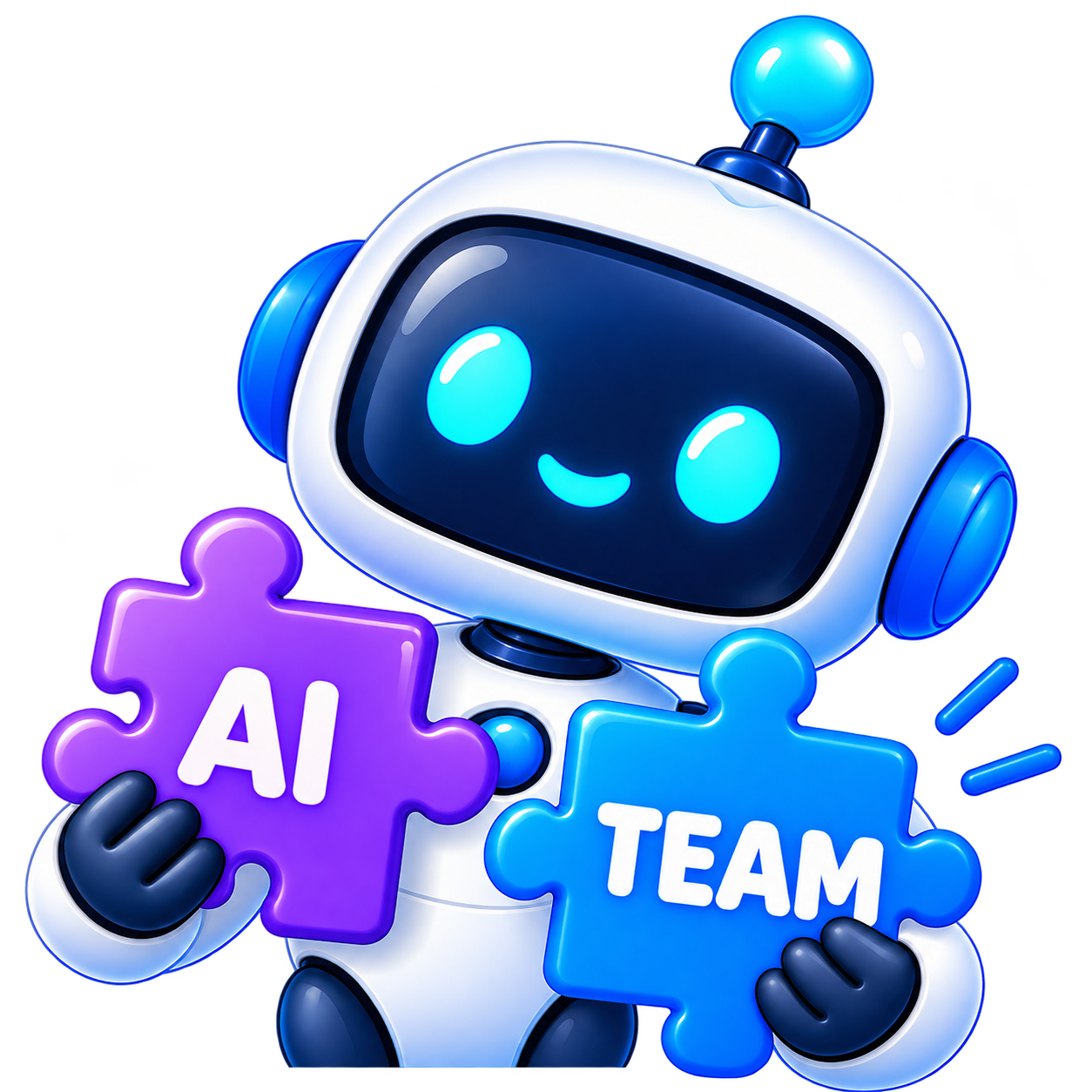 Robot with AI and team puzzle pieces