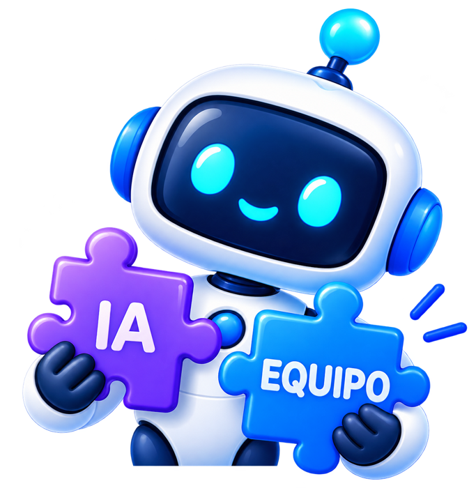Robot con piezas de puzle de IA y equipo
