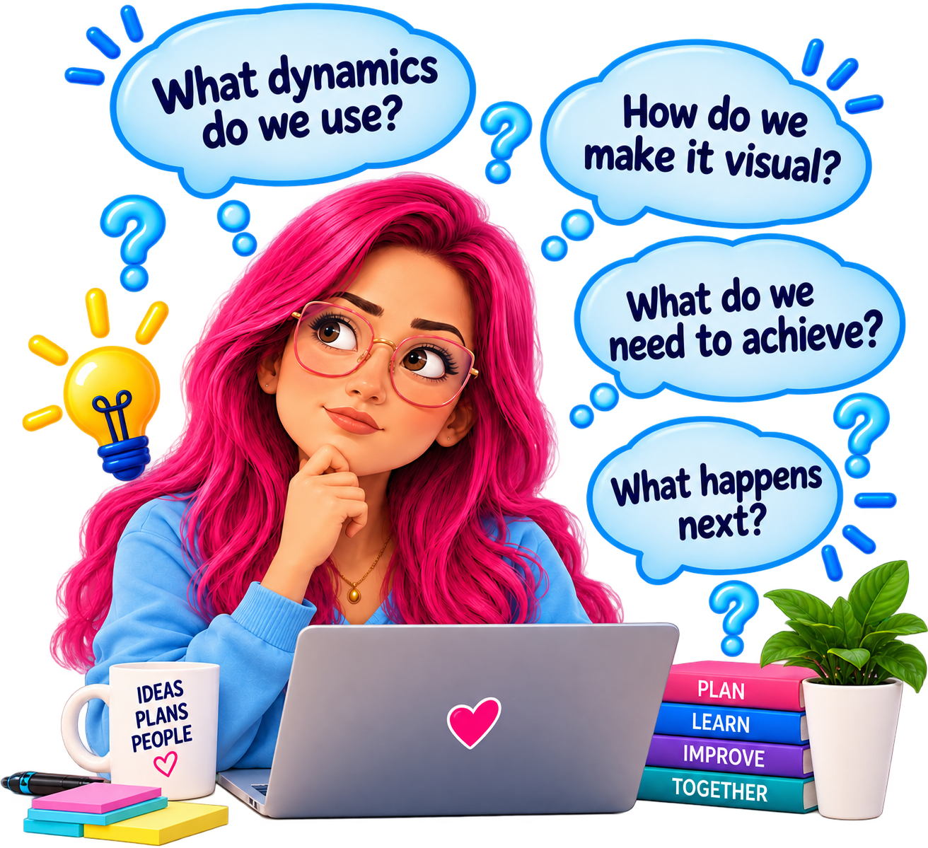 Designer thinking about which dynamic to use, how to make the retro visual, what to achieve and what happens next